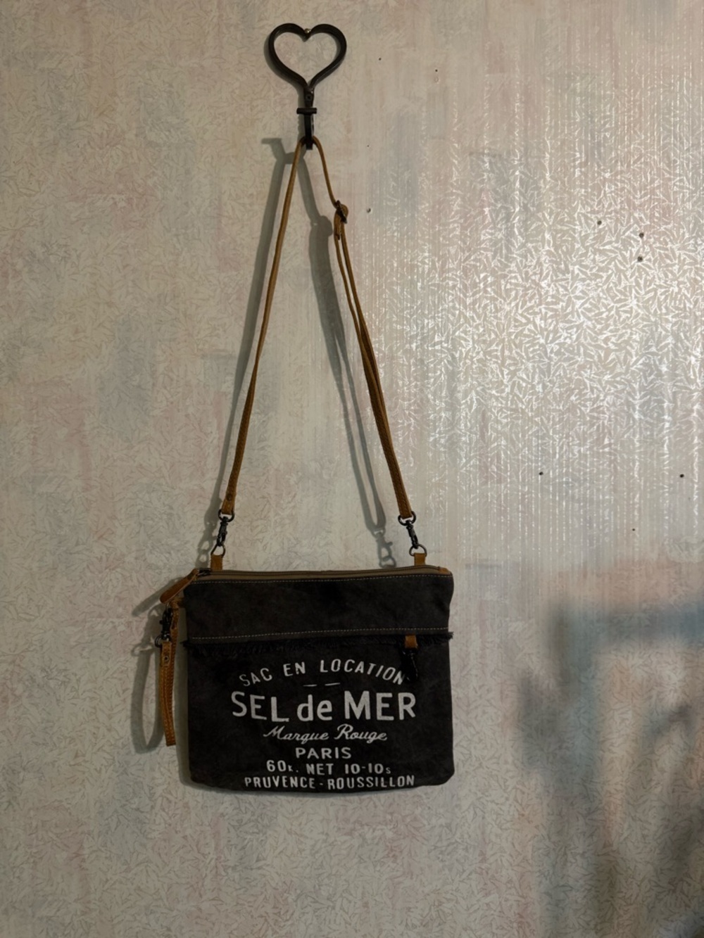 Myra Bag Brown Canvas Crossbody with Tan Strap,‎ With A Wristlet Strap